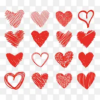 手绘各种红色线条爱心-空若网 手绘各种红色线条爱心-空若网