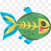卡通可爱绿色小鱼动物贴纸-空若网 卡通可爱绿色小鱼动物贴纸-空若网