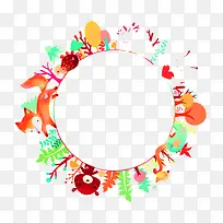 橙色卡通树林动物边框纹理-空若网 橙色卡通树林动物边框纹理-空若网