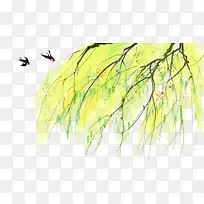 春日嫩芽树枝燕子装饰插图-空若网 春日嫩芽树枝燕子装饰插图-空若网