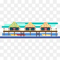 扁平化海边景色矢量图-空若网 扁平化海边景色矢量图-空若网