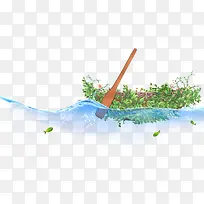 漂浮草船免抠素材-空若网 漂浮草船免抠素材-空若网