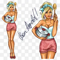 抱餐具的性感美女-空若网 抱餐具的性感美女-空若网