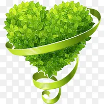 手绘绿色植物爱心丝带装饰-空若网 手绘绿色植物爱心丝带装饰-空若网