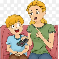 卡通儿童看电视提醒矢量-空若网 卡通儿童看电视提醒矢量-空若网