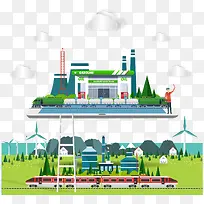 扁平化城市自然景色矢量素材-空若网 扁平化城市自然景色矢量素材-空若网