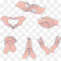 矢量手绘6个不同手势-空若网 矢量手绘6个不同手势-空若网