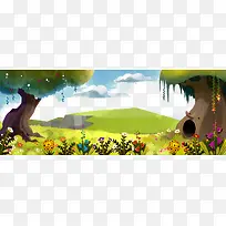 卡通手绘森林大山背景图案-空若网 卡通手绘森林大山背景图案-空若网