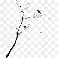 水彩水墨树枝上停着鸟-空若网 水彩水墨树枝上停着鸟-空若网