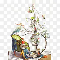 手绘森系小鸟树枝-空若网 手绘森系小鸟树枝-空若网