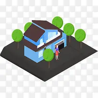 卡通房子人物插画场景-空若网 卡通房子人物插画场景-空若网