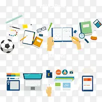 卡通学生与扁平化图标创意-空若网 卡通学生与扁平化图标创意-空若网