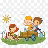 动物拉车卡通图矢量-空若网 动物拉车卡通图矢量-空若网