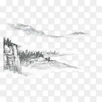 水墨画远山白云插画-空若网 水墨画远山白云插画-空若网