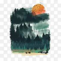 矢量水墨风景图-空若网 矢量水墨风景图-空若网