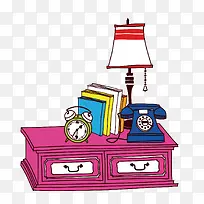 矢量红色书桌书本电话闹钟-空若网 矢量红色书桌书本电话闹钟-空若网