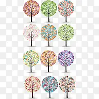 彩色手绘彩叶树矢量图-空若网 彩色手绘彩叶树矢量图-空若网