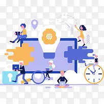 科技矢量电脑办公人物插画-空若网 科技矢量电脑办公人物插画-空若网