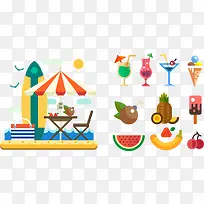 扁平化海滩景色矢量图-空若网 扁平化海滩景色矢量图-空若网