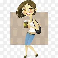卡通插图女孩喝咖啡-空若网 卡通插图女孩喝咖啡-空若网