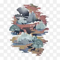 简约风景插画-空若网 简约风景插画-空若网