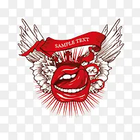 翅膀飘带字母花瓣印花图嘴舌头牙-空若网 翅膀飘带字母花瓣印花图嘴舌头牙-空若网