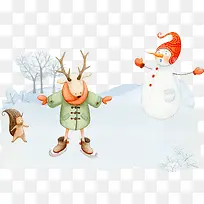 手绘卡通冬天雪人动物图案-空若网 手绘卡通冬天雪人动物图案-空若网