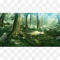 阳光下的森林动漫插画-空若网 阳光下的森林动漫插画-空若网