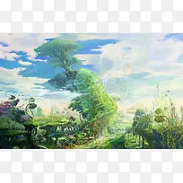 唯美森林天空动漫插画-空若网 唯美森林天空动漫插画-空若网