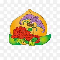 花朵金钱寿桃卡通矢量素材-空若网 花朵金钱寿桃卡通矢量素材-空若网