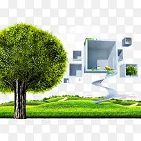 绿树方格子素材背景-空若网 绿树方格子素材背景-空若网