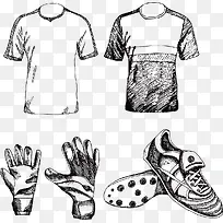 手绘足球球衣球鞋手套线稿-空若网 手绘足球球衣球鞋手套线稿-空若网