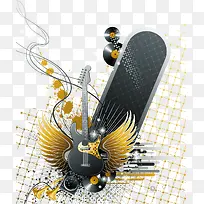 金色翅膀吉他动感矢量素材-空若网 金色翅膀吉他动感矢量素材-空若网