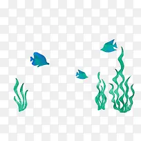 绿色海草小鱼矢量图-空若网 绿色海草小鱼矢量图-空若网