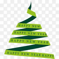 手绘绿色新年快乐字母飘带-空若网 手绘绿色新年快乐字母飘带-空若网