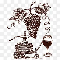 手绘葡萄红酒-空若网 手绘葡萄红酒-空若网