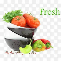 黑白碗上新鲜蔬菜-空若网 黑白碗上新鲜蔬菜-空若网