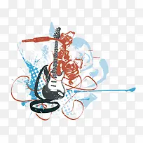 矢量水彩吉他装饰图案-空若网 矢量水彩吉他装饰图案-空若网