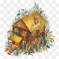 手绘长满草的房子-空若网 手绘长满草的房子-空若网