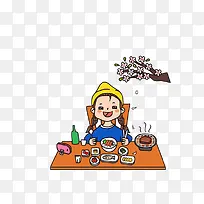 免抠卡通树枝下吃饭的女孩-空若网 免抠卡通树枝下吃饭的女孩-空若网