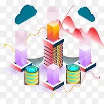 2.5D大数据信息矢量插画-空若网 2.5D大数据信息矢量插画-空若网