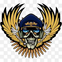 欧美骷髅飞行员插画素材矢量-空若网 欧美骷髅飞行员插画素材矢量-空若网