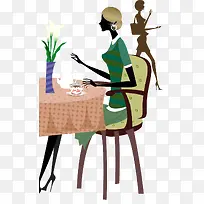 喝咖啡的优雅女人矢量素材-空若网 喝咖啡的优雅女人矢量素材-空若网