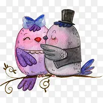 可爱水彩手绘爱情鸟-空若网 可爱水彩手绘爱情鸟-空若网