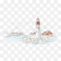 水彩手绘线描风景画-空若网 水彩手绘线描风景画-空若网