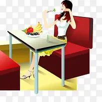 沙发上吃水果营养餐的矢量美女-空若网 沙发上吃水果营养餐的矢量美女-空若网