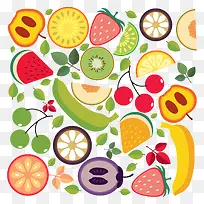 扁平化水果和树叶矢量图-空若网 扁平化水果和树叶矢量图-空若网