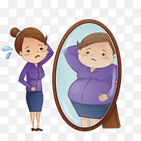 手绘照镜子的女士-空若网 手绘照镜子的女士-空若网