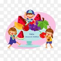 卡通小孩吃水果-空若网 卡通小孩吃水果-空若网