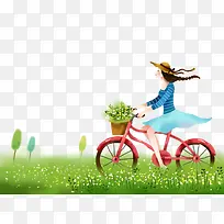 插画骑自行车的美女-空若网 插画骑自行车的美女-空若网